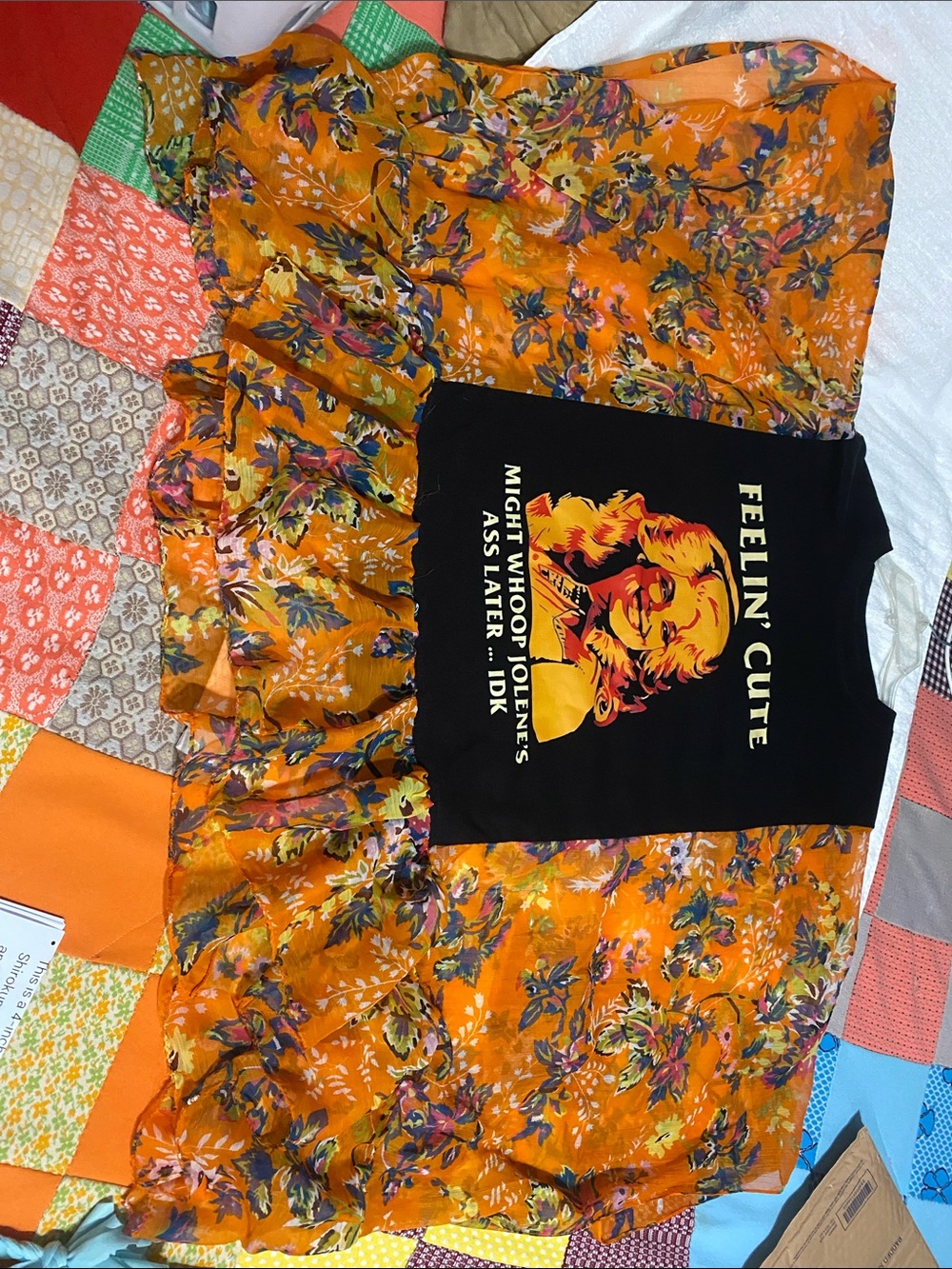 Women's Floral Orange Tiered Skirt - Orange Shirt